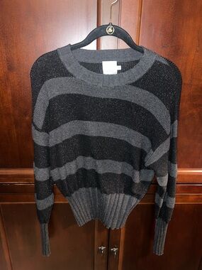 Whisper by Brodie Striped Black & Charcoal Cinched Crewneck Sweater